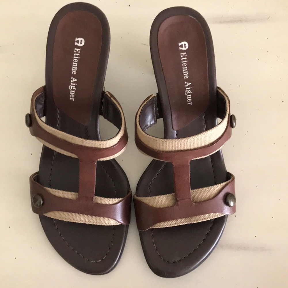 Etienne Aiger brown and beige sandals 2 3/4” heel
